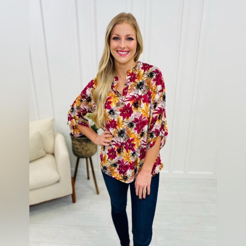 🆕 White Birch Boutique Top Flowy Soft Girl Floral Coquette Colorful Airy Relaxed